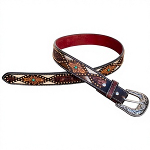 Ceinture Western de luxe, sculptée à la main, motif feuille de cowboy, avec boucle en laiton à motifs floraux, longueur personnalisée - Product Image 1