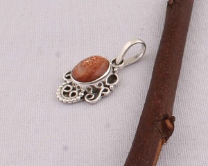 Pendentif en pierre de soleil naturelle, bijoux en argent sterling 925, pendentif en pierre précieuse scintillante fait à la main, style vintage, collier ovale en pierre de soleil - Product Image 3