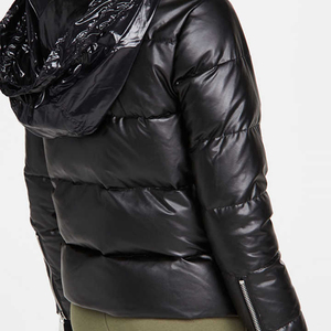 Chaqueta de Invierno Acolchada Negra para Mujer, Cuello Alto, Manga Larga, Relleno Grueso de Poliéster, Resistente al Viento, Cierre de Botones, Largo Regular - Product Image 5