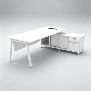 Escritorio de Oficina Rectangular Moderno y Duradero, Gabinete de Almacenamiento, Material de Aglomerado Blanco y Melamina, Diseño Minimalista, Oficina en Casa - Product Image 3