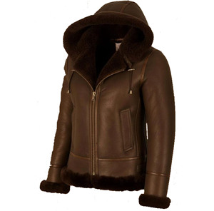 <b>Women</b> <b>Brown</b> Genuine Shearling Leather <b>Jacket</b> with Fur Hood Zipper Winter Coat Fashion Street Wear Breathable Windproof <b>Jacket</b> - Product Image 5