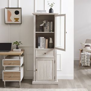 Credenza Alta Autoportante con Ante in Vetro e Ripiani, Mobile Contenitore con Cassetti per Soggiorno - Product Image 2
