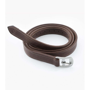 Correas de estribo ajustables de 25 orificios con hebilla de 1 pulgada de ancho, de cuero PE alemán Aniline Marrón/Negro (120-145cm) para equitación, personalizables con marca - Product Image 1