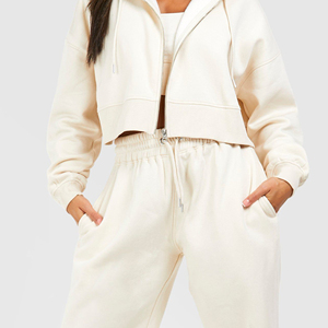 Custom Women's Winter Solid Hooded Cargo Tracksuit <b>Set</b> High Neck Crop Top and <b>Joggers</b> 2 Piece <b>Matching</b> Pockets Casual Outfit - Product Image 5