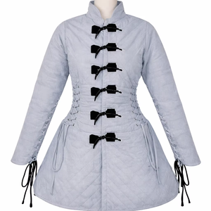 Gambesón Medieval Blanco Hecho a Mano de Alta Calidad, Largo, de Manga Larga, para Mujer, con Correas de Cuero y Acolchado de Algodón - Product Image 1