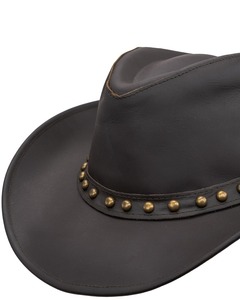 Chapeau de cowboy antique en cuir marron clouté, style western, à large bord, pour l'équitation, le ranch et la vie à la campagne, pour homme - Product Image 6
