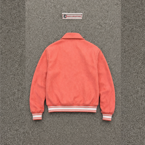 CLASSIC CORAL VARSITY JACKET FOR MEN Turn-<b>down</b> Collar Solid Color Cotton Blend Casual Autumn Wear Regular Fit Single Breasted - Product Image 6