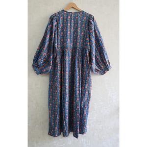 Robe longue en coton imprimée à la main motif floral, col profond, taille naturelle, lavable, tenue d'été, robe décontractée ethnique bohème pour femme - Product Image 5