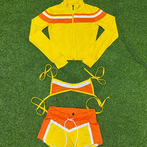 Ensemble 3 pièces de sport pour femme en promotion : veste zippée, soutien-gorge dos nu et short taille haute – Tenue d'été - Product Image 2