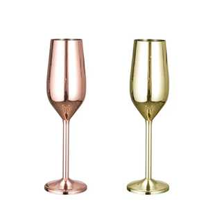 แก้วแชมเปญสแตนเลสสีโรสโกลด์และสีทอง แก้วไวน์โลหะสวยหรู ไม่แตกง่าย - Product Image 1