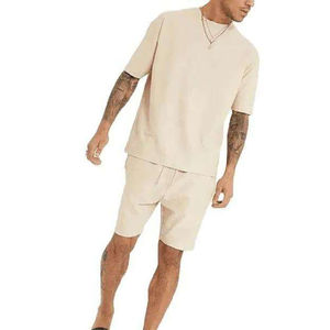 Ensemble deux pièces décontracté de qualité professionnelle pour hommes : T-shirts et shorts à manches courtes de couleur unie - Product Image 3