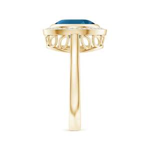 14K Solid Gold Bezel-Set Oval London Blue Topaz <b>Ring</b> with Diamond Halo Handmade <b>Customized</b> Fine Jewelry Wedding Engagement - Product Image 4