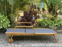 Chaise longue de jardin pliable moderne pour l'extérieur, en bois d'acacia avec tissu Textilien - Aleta KT LC 1
