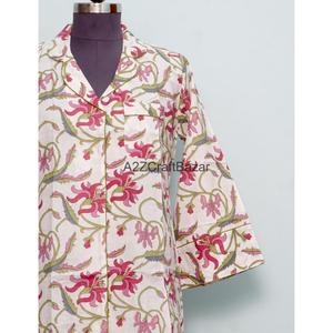 Robe longue 100 % coton pur, imprimé floral bohème, écologique, manches cloche, imprimé à la main, col en V, taille midi, chemise décontractée d'été - Product Image 2