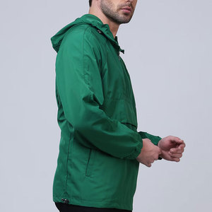 Men's Green Hooded Windproof Quarter-Zip <b>Jacket</b> Casual Style Spring Wear Regular Fit Polyester Material - Product Image 4