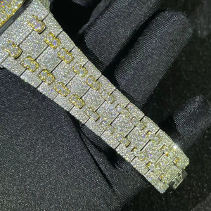 Reloj de Lujo para Hombre, Estilo Hip Hop, Chapado en Oro Amarillo de 18k, Movimiento Mecánico ETA, Correa de 18mm, Totalmente Adornado con Moissanita Real - Product Image 4