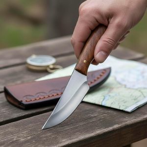 Cuchillo de Supervivencia y Caza Delgado de 4.5 Pulgadas, Hoja Recta de Acero Inoxidable con Empuñadura de Madera, Funda Marrón, Grado Industrial OEM - Product Image 3