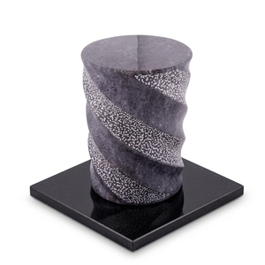 Urne funéraire américaine en marbre gris lavande, écologique, pour cendres humaines adultes, en pierre naturelle polie, cylindrique, souvenir commémoratif - Product Image 1