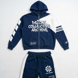 DECCAU COLLECTIVE ARCHIVE Men's Hoodie & Sweatpants <b>Set</b> Color Blocking Streetwear Zip Front FRENCH TERRY Autumn Wear - Product Image 1