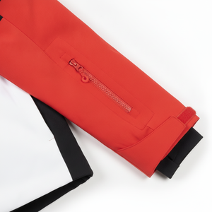 Men's Red <b>White</b> Black Hooded Puffer <b>Jacket</b> Sporty Waterproof Color Blocking Patch Design Winter Outerwear - Product Image 5