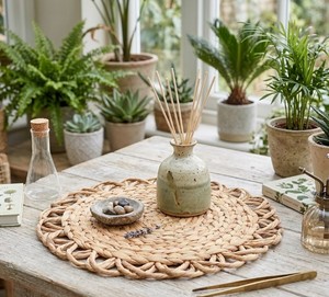 Handwoven Natural Water Hyacinth <b>Placemats</b>, <b>Round</b> Braided Woven Table Mats with Scalloped Edge, Handmade Rustic for Home Decor - Product Image 5