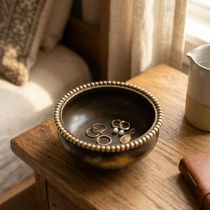 Bol décoratif artisanal en laiton antique à bord perlé de 16 cm pour la maison/l'hôtel, mariages - Idée cadeau - Product Image 2