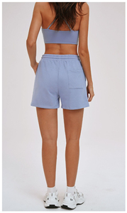 Pantalones Cortos Casuales de Mujer, Tejidos, de Color Sólido, Cintura Elástica, Ajuste Holgado, Azul Claro, Transpirables, Cintura Media - Product Image 2