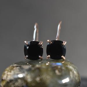 Boucles d'oreilles pendantes en onyx noir naturel, plaquées or rose, argent et or, avec pierres précieuses, bijoux élégants pour femmes, style fête - Product Image 1