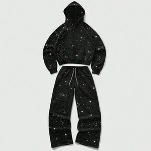 Custom Oversized Rhine Stone Tracksuit 100% Cotton Fleece High GSM Trendy Look Tracksuit <b>For</b> Street Or Casualwear <b>For</b> Unisex - Product Image 1