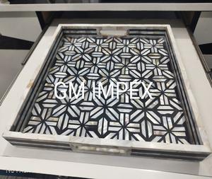 Bandeja rectangular con incrustaciones de hueso azul de la mejor calidad con diseño floral para servir en el hogar, el hotel o el restaurante - Product Image 2