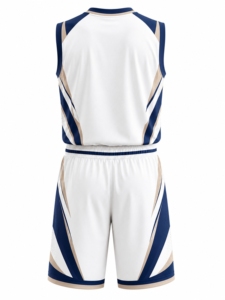 Basketball Uniform Set White <b>Navy</b> Gold Sublimated Sleeveless V-Neck Breathable Polyester Men's Athletic Wear - Product Image 5