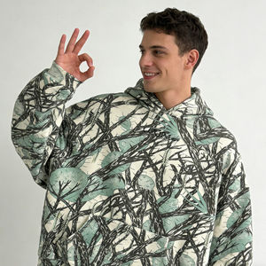 Sudadera con Capucha para Hombre, Moderna, Verde Beige Claro, Estampado de Ramas de Árbol, Tela Suave, Logotipo Personalizado, Talla Grande, con Bolsillos y Mangas Largas - Product Image 4