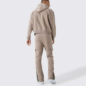 Survêtement unisexe beige à capuche, patchwork camouflage, pantalon de jogging décontracté pleine longueur avec poches latérales, taille élastique, idéal pour l'hiver, 100% coton - Product Image 2