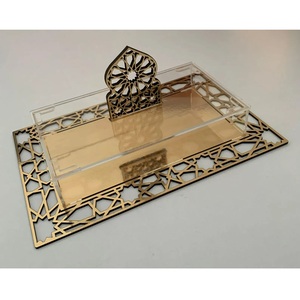 Plateau de service islamique géométrique de luxe Kraft World, résistant à la chaleur, compatible micro-ondes, base en métal doré filigrané, décoratif pour Ramadan et Eid - Product Image 5