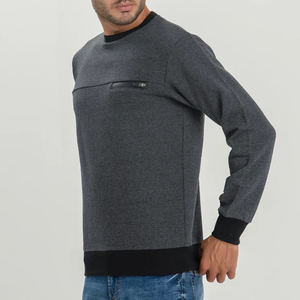 Sweat-shirt à col rond pour homme, couleur unie, tissu tricoté, coupe classique, vêtement décontracté pour l'automne avec poche - Product Image 1