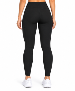 Women High Waist Seamless Yoga <b>Leggings</b> With Pockets Full Length Black Spandex Polyester Four-Way Stretch Workout yoga <b>legging</b> - Product Image 2