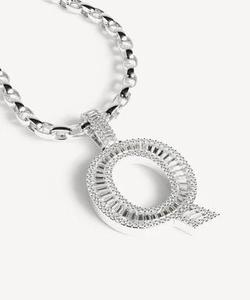 Q Letter Pendant Charm Rhodium Plated Alloy Emerald Cut Diamond Channel Setting Hiphop Style Unisex Gift - Product Image 3