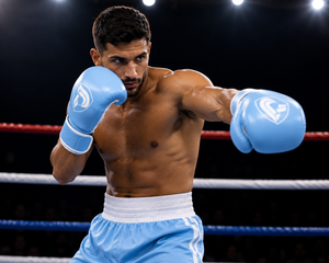 Guantes de Boxeo Profesionales Portátiles Dumela International, Color Azul Cielo y Blanco, Cuero Genuino, Personalizados, de Alta Calidad para Entrenamiento - Product Image 5