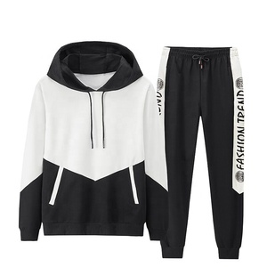 Jersey con capucha de bloque de Color para hombre, traje de chándal con capucha, Capucha con cordón, puños acanalados informales, chándal con bolsillo de canguro de 2 piezas, venta al por mayor - Product Image 5