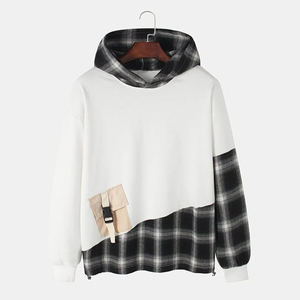 Sweat-shirt à capuche en patchwork à carreaux blancs pour homme, coupe ample, décontracté, tricoté, pour l'automne - Product Image 1