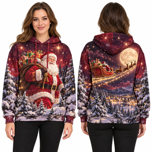 Women's Christmas Santa Claus Print Hooded Sweatshirt Full Sleeve Knitted Winter Pullover with Pockets - Product Image 1