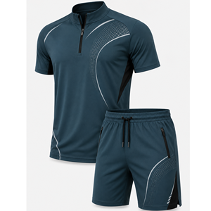 Grace Collection Men's Sporty Quarter-<b>Zip</b> Short Sleeve Top Shorts Set Quick Dry 100% Polyester Fleece Knitted Winter Streetwear - Product Image 1