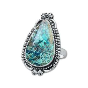Trending Factory Price Wholesale 925 Sterling Silver <b>Fine</b> <b>Rings</b> Original Chrysocolla Malachite Gemstone Women's Wedding Jewelry - Product Image 3