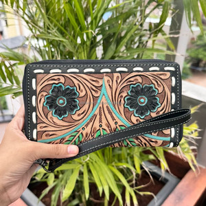 Cartera tallada a mano, funda de teléfono de embrague, hermosa Cartera de lujo de diseñador, multiusos, Cartera de pulsera de cuero de vaca occidental - Product Image 3