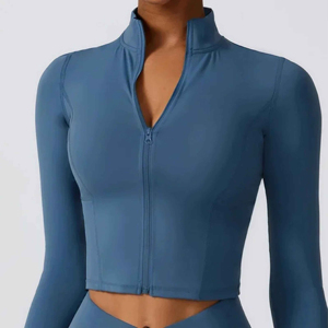 Comfortable Breathable High Quality Running Yoga Fitness Jackets Long Sleeve Women Athletic <b>Zip</b> <b>up</b> Crop Running Jacket - Product Image 6