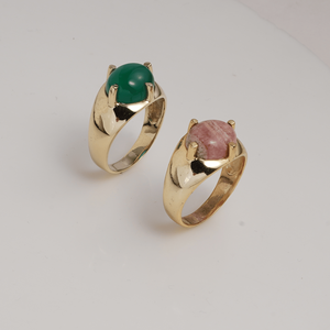 Natural Green Onyx <b>Statement</b> <b>Ring</b> Gold Plated Brass Handmade Bold Cabochon Gemstone <b>Ring</b> For Women Gift - Product Image 5