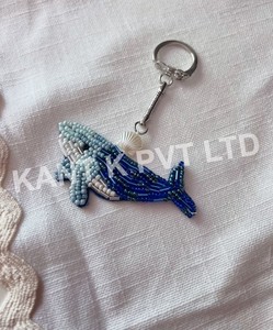 KANT K Blue Starfish Seed Beads Keychain Ocean Theme <b>Bag</b> <b>Charm</b> Handmade Durable Keyring - Product Image 4