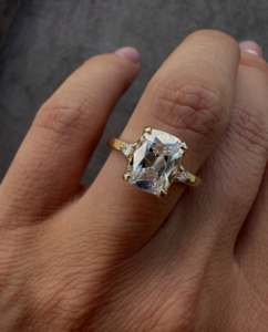4 CT Cushion Cut Lab Grown <b>Diamond</b> Three Stone Engagement <b>Ring</b>, IGI Certified - Product Image 1