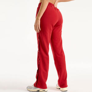 Pantalones Deportivos de Algodón Rojo para Mujer, Cintura Elástica, Bolsillos Laterales, Corte Holgado, Largos, Casuales, para Otoño - Product Image 1