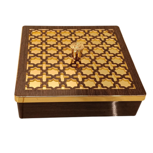 Boîte en métal à motif géométrique avec couvercle à pompon, faite à la main, de forme rectangulaire, pour décoration de fête, panier cadeau Diwali - Product Image 3